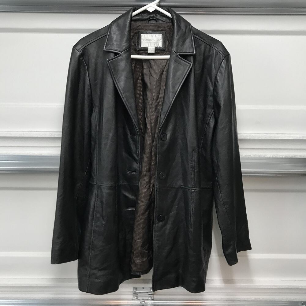 Worthington Leather Jacket Womens Large Black Genuine Lambskin 3 Button Blazer
